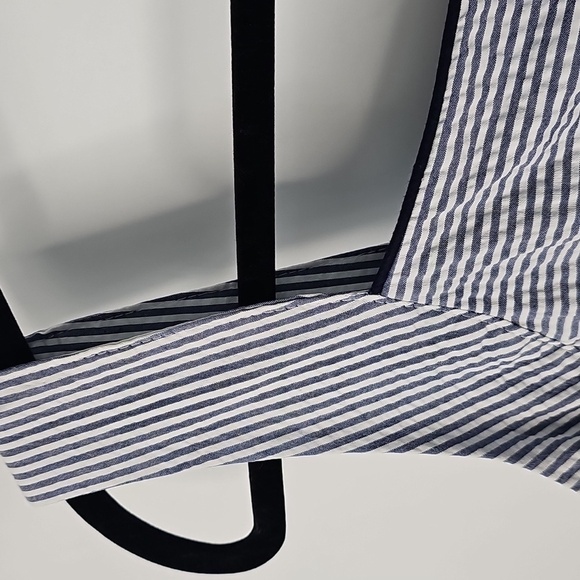 Lands' End Blue & White Seersucker Pinstriped Nautical Lined Dress wSide Pockets - Picture 4 of 15